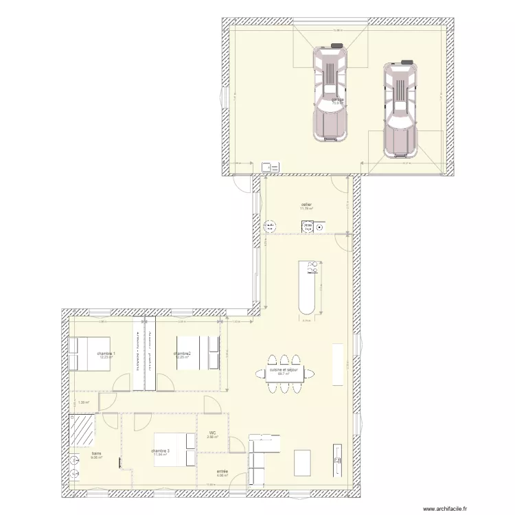 maison essai 6 largeur total 18M. Plan de 