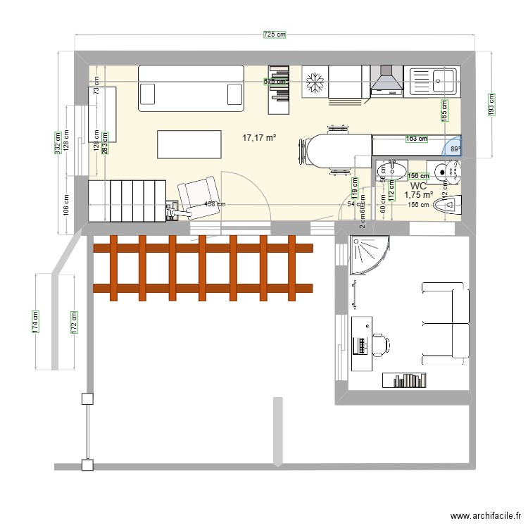 Projet Meyran RDC. Plan de 2 pièces et 19 m2