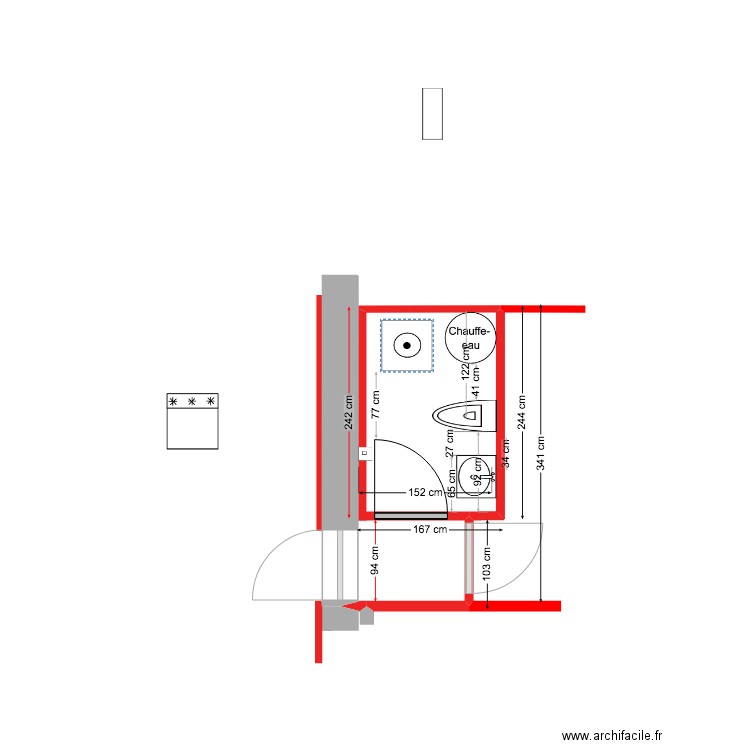 buanderie 1/25° WC dans l'axe suite modif evacuation pvc 100. Plan de 0 pièce et 0 m2