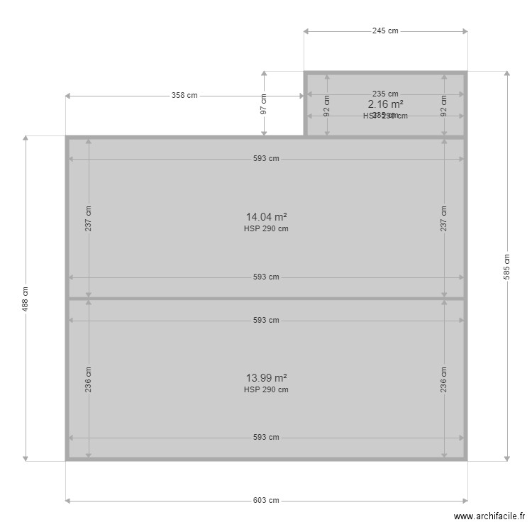 Projet Teulet 2 20 en cube + 1m. Plan de 3 pièces et 30 m2