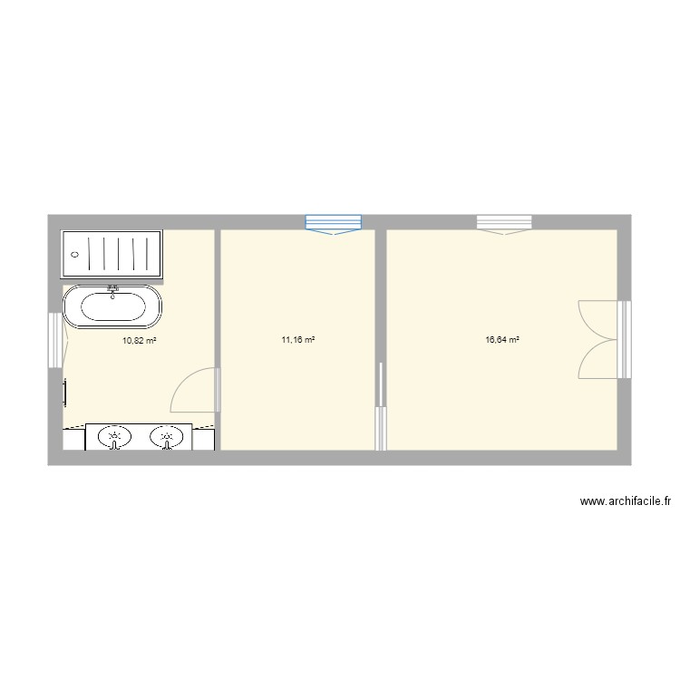 suite. Plan de 3 pièces et 39 m2