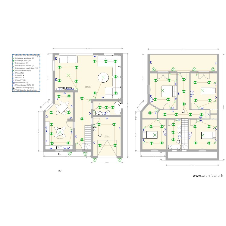 MAISON 2. Plan de 16 pièces et 208 m2