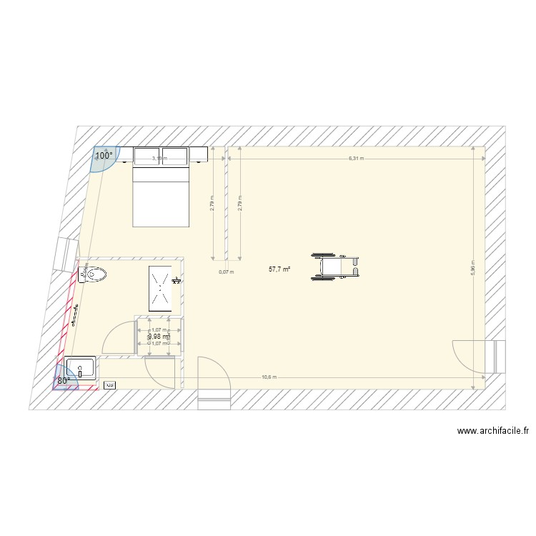 cissac. Plan de 2 pièces et 61 m2