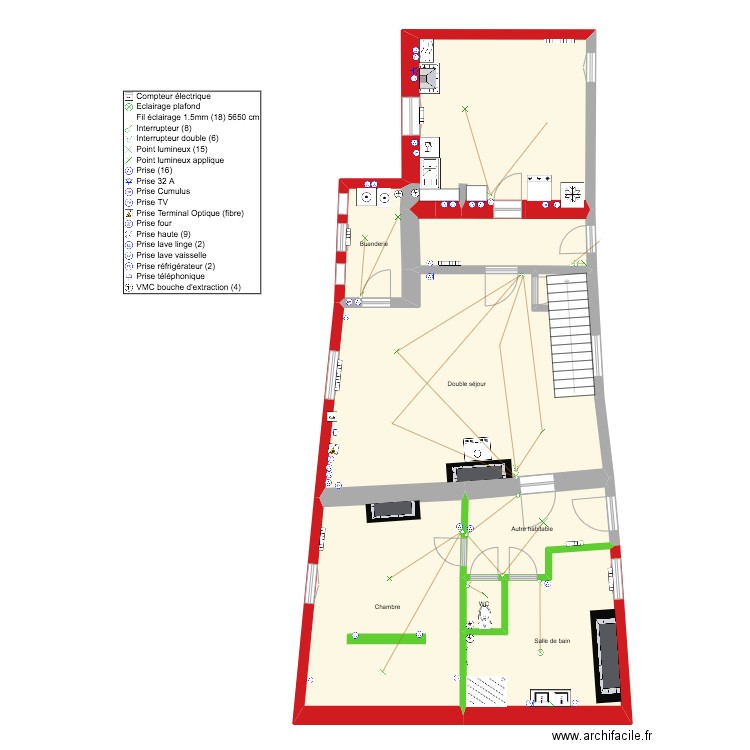 SADA-RDC-N. Plan de 8 pièces et 129 m2