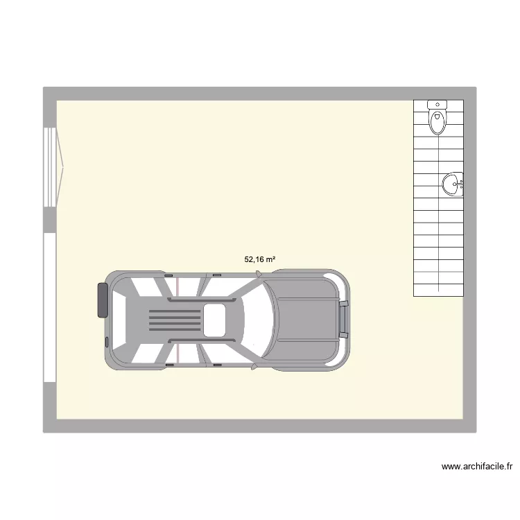 hall. Plan de 1  et 52 m²
