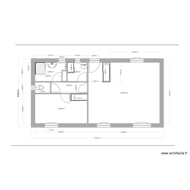 T2 long placo. Plan de 0 pièce et 0 m2 T2 long placo. Plan de 0 pièce et 0 m2