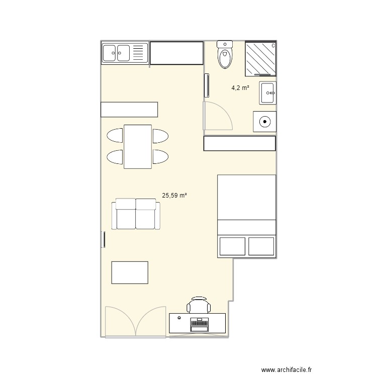 TAL Studio n°6. Plan de 2 pièces et 30 m2
