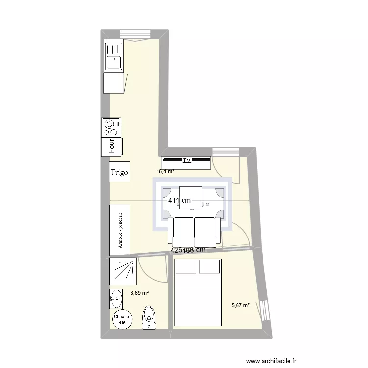 studio olieulo. Plan de 3 pièces et 26 m²