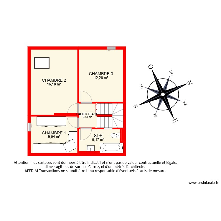 BI 8273 ETAGE. Plan de 9 pièces et 48 m2