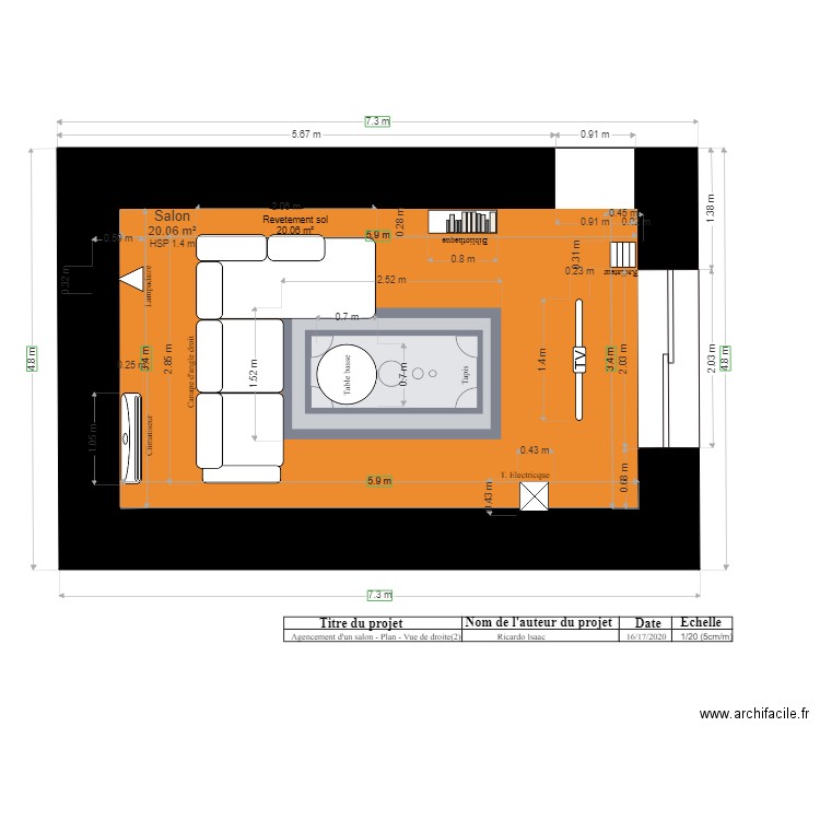 Agencement salon plan vue de droite Proposition 2 modifier final. Plan de 0 pièce et 0 m2