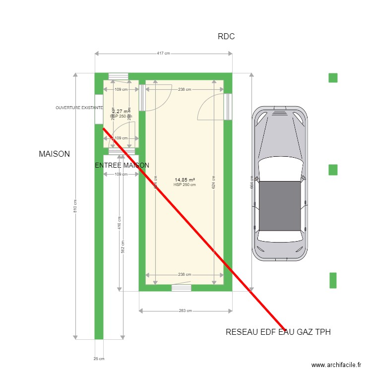 DEPENDANCE ET APPENTI. Plan de 2 pièces et 17 m2