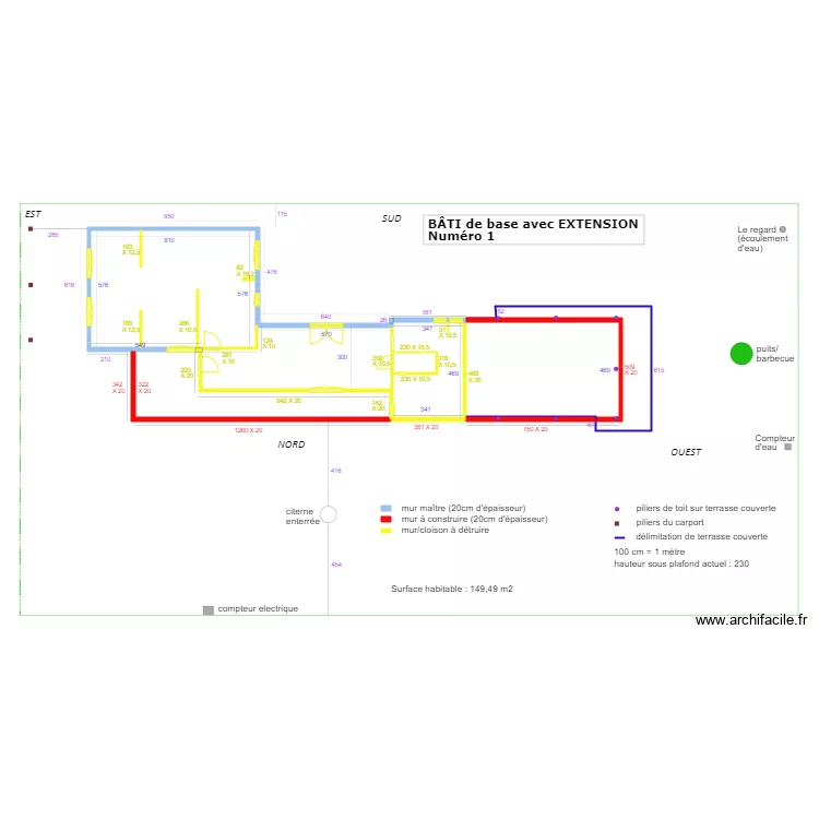 B&acirc;ti de base avec extension Num&eacute;ro 1. Plan de 