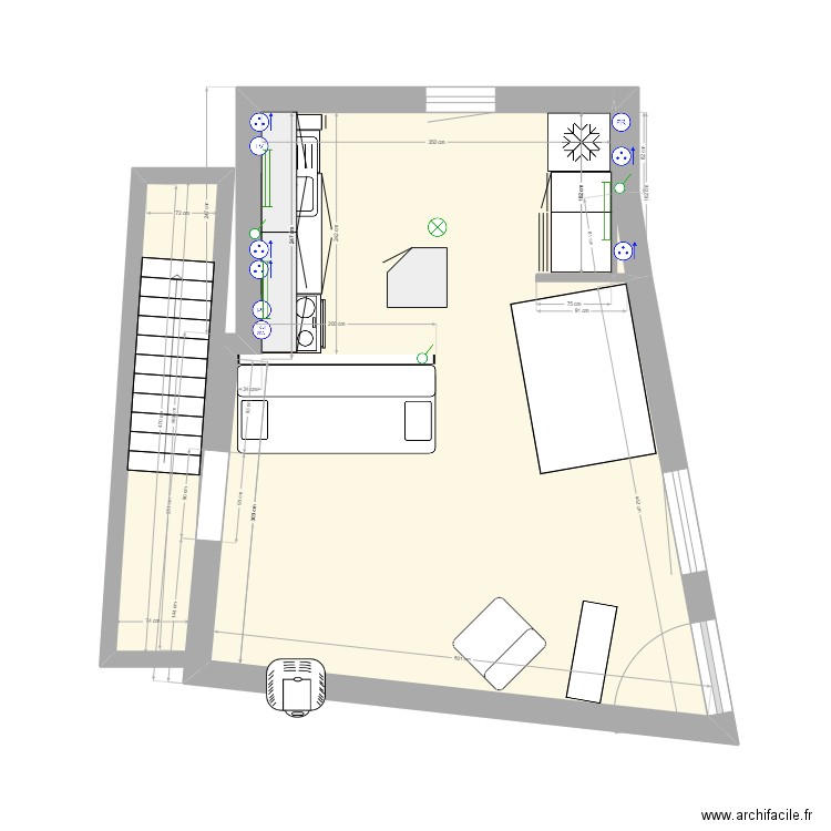 Plan La Compote rdc. Plan de 3 pièces et 27 m2