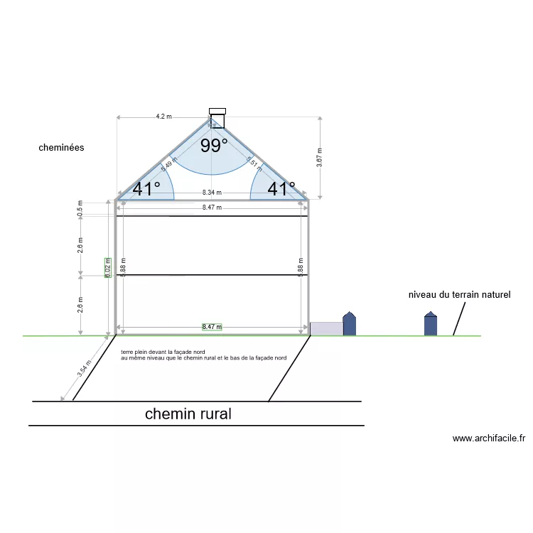 coupe aa apr&egrave;s travaux. Plan de 