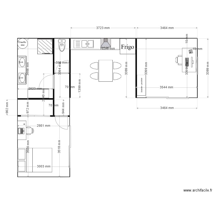 projet ELO. Plan de 3 pièces et 19 m2