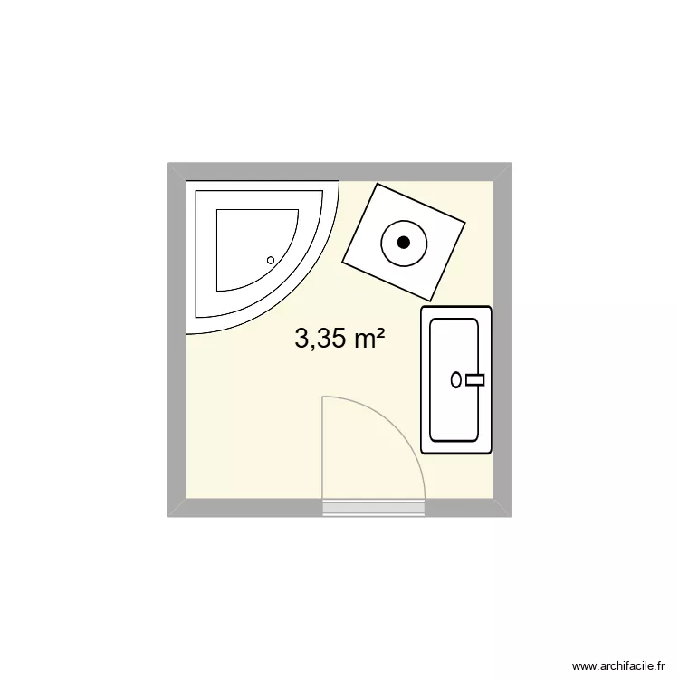 SdB Cognin. Plan de 1 Pièce et 3 m²