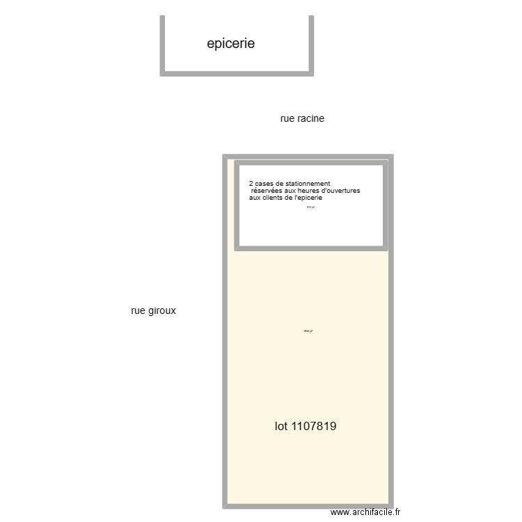 stationnement épicerie. Plan de 2 pièces et 273 m2