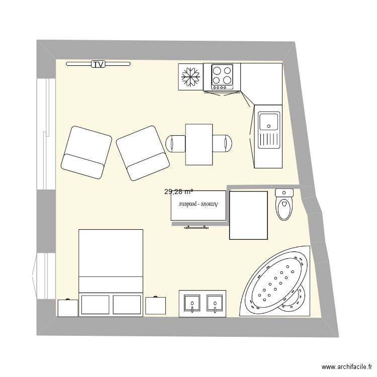 Studio. Plan de 1 pièce et 29 m2