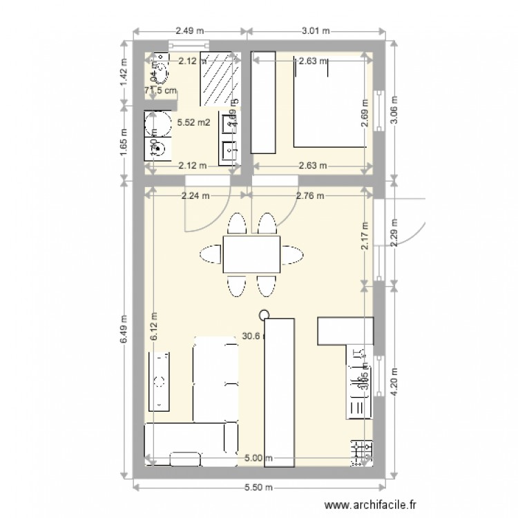  plan  F2  A Plan  3 pi ces 43 m2 dessin  par valerie971