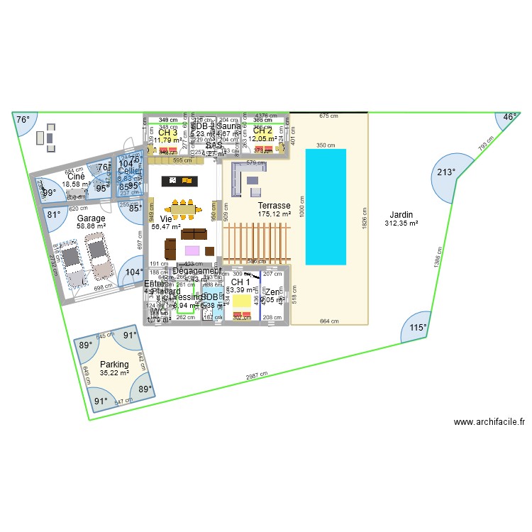 Plan 9-Ter N&B. Plan de 20 pièces et 1243 m2