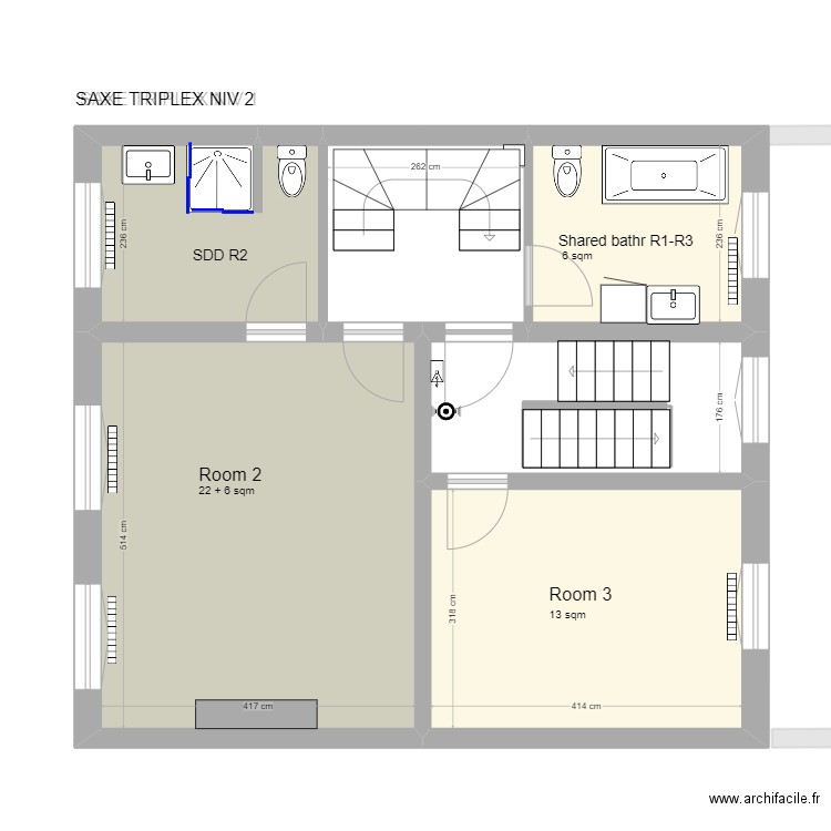 SAXE. Plan de 42 pièces et 412 m2