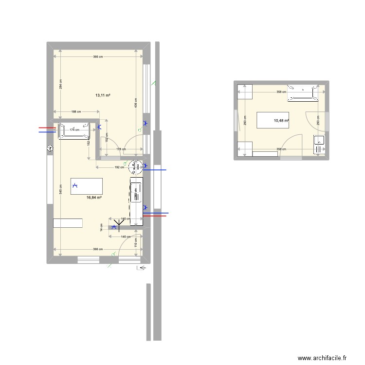 Extension salon toilettage 4. Plan de 3 pièces et 40 m2