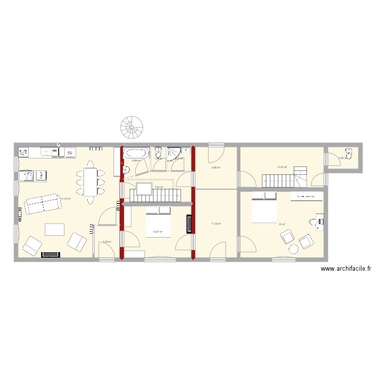 rdc initial Bmesures grand salon2. Plan de 12 pièces et 129 m2