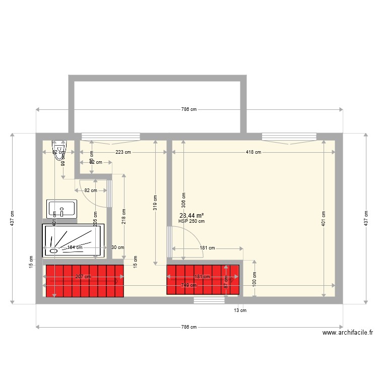 1er etage. Plan de 1 pièce et 28 m2