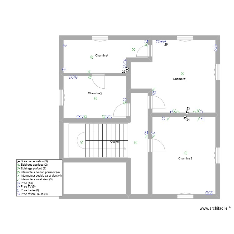 mickael entre deux eau 1er Etage. Plan de 6 pièces et 82 m2