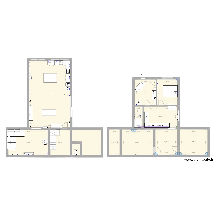 Travaux. Plan de 13 pièces et 177 m2