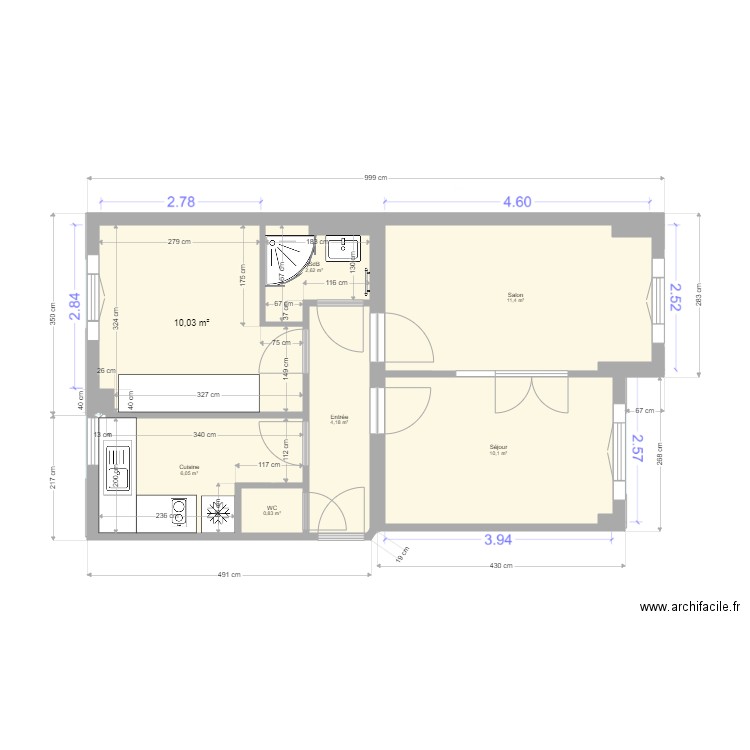 Appart VI V0721. Plan de 7 pièces et 45 m2