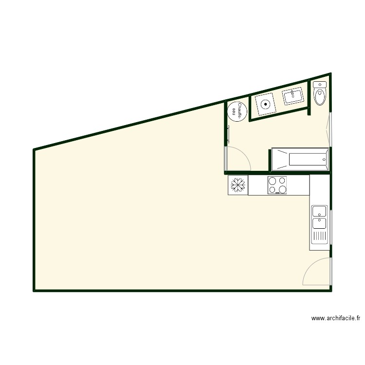 MAISON ORIGNY SDB. Plan de 3 pièces et 44 m2