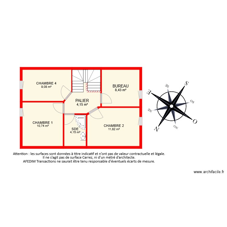 BI 7487  ETAGE PASCAL. Plan de 7 pièces et 52 m2