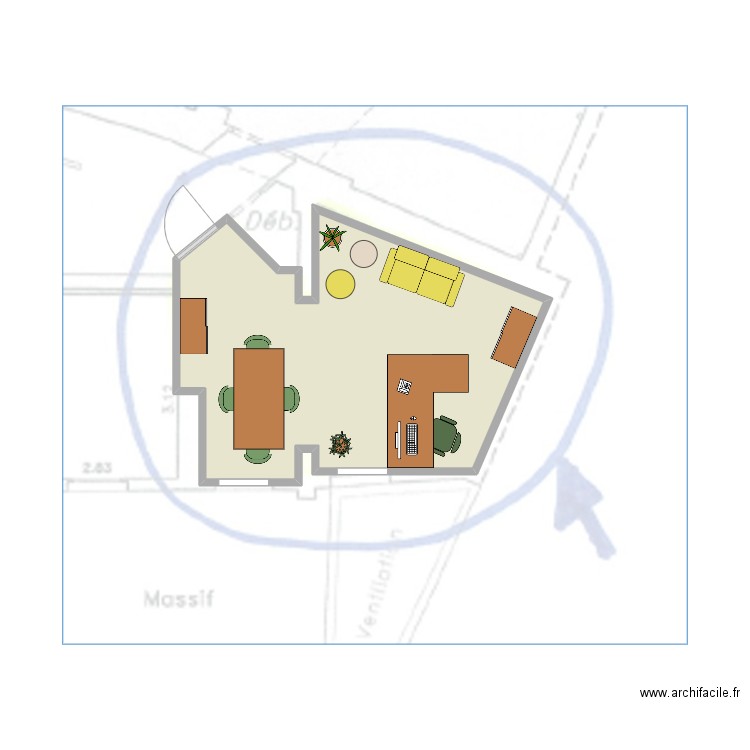 untec. Plan de 1 pièce et 18 m2