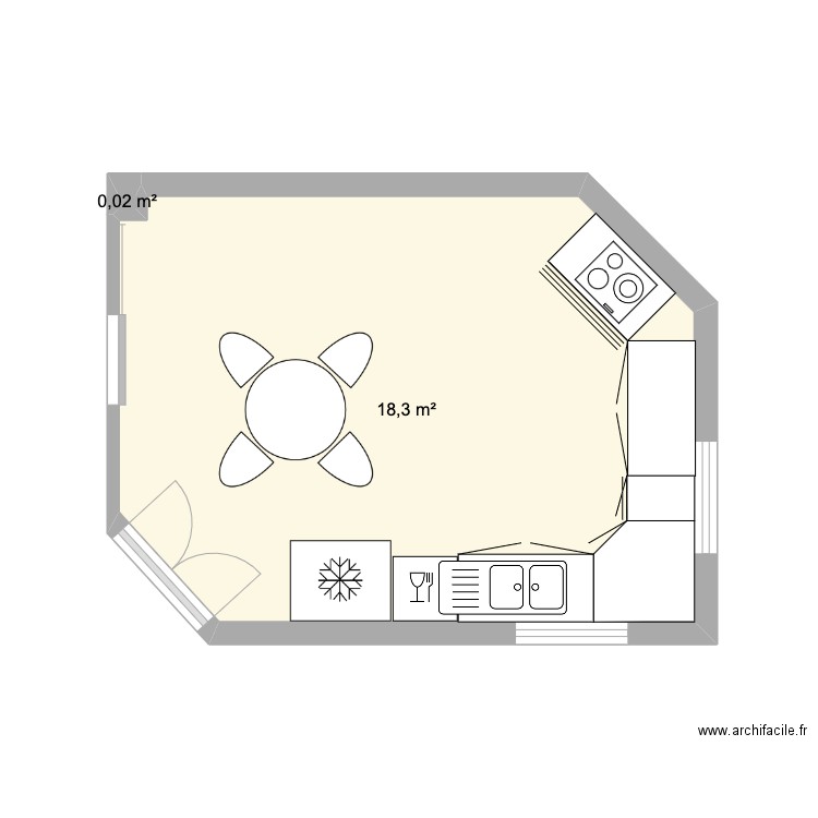 Cuisine Ghislaine. Plan de 2 pièces et 18 m2