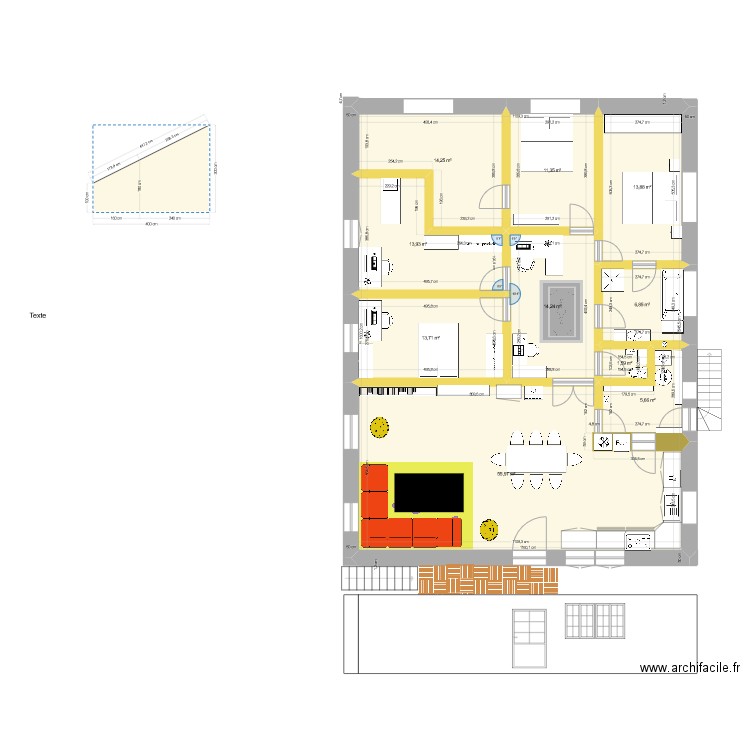 MAISON. Plan de 10 pièces et 151 m2