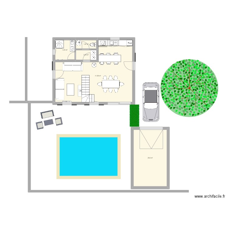 Chai rdc. Plan de 5 pièces et 71 m2