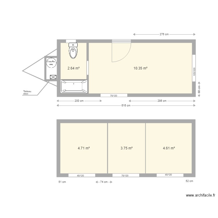 CLEMANTINE . Plan de 5 pièces et 26 m2