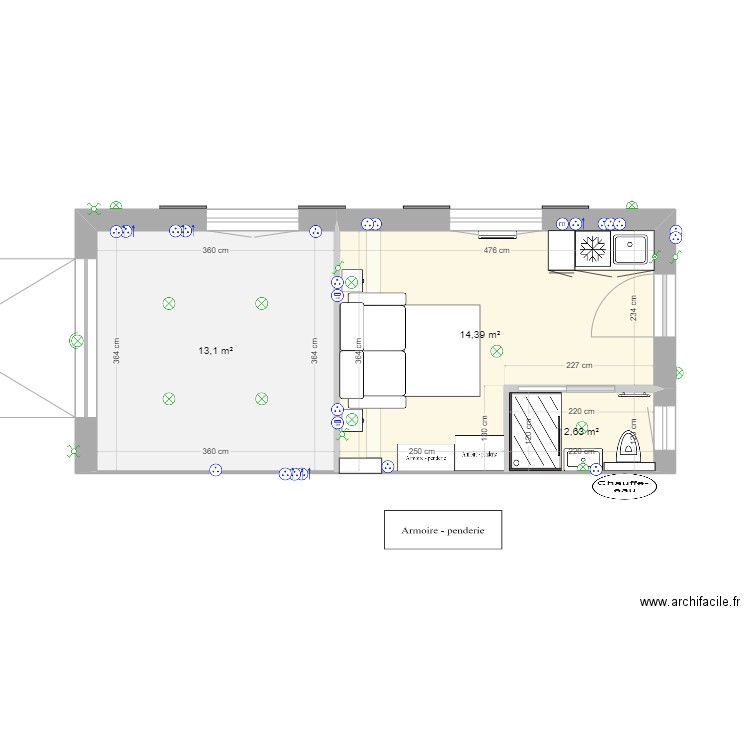 extention garage V2. Plan de 3 pièces et 30 m2