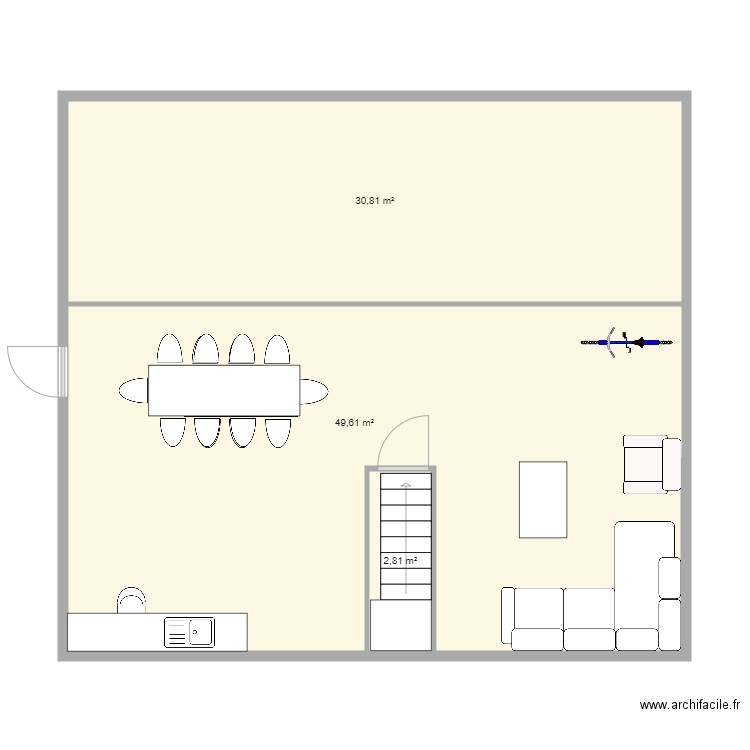 etage hangar v5. Plan de 3 pièces et 83 m2