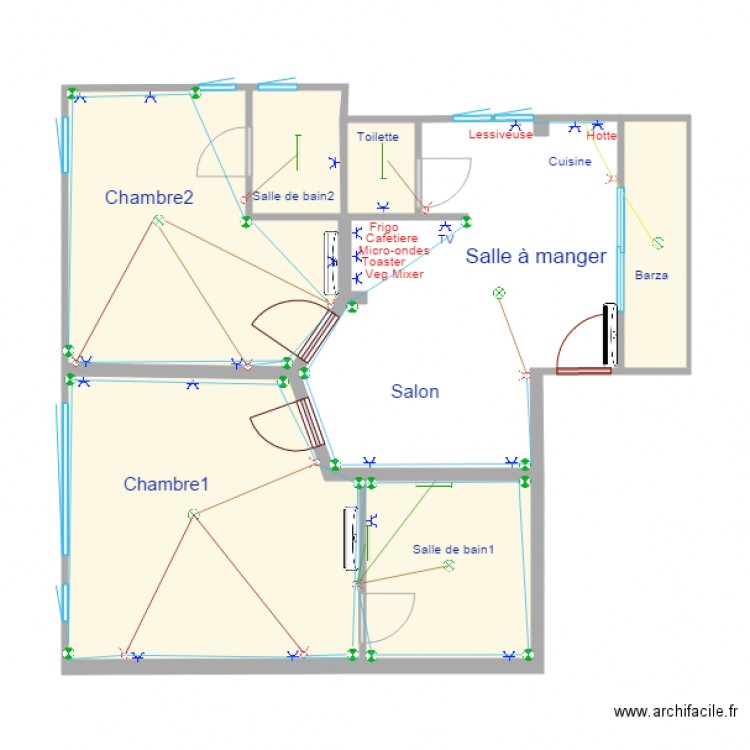 schema electrique appartement 3eme etage. Plan de 6 pièces et 52 m2