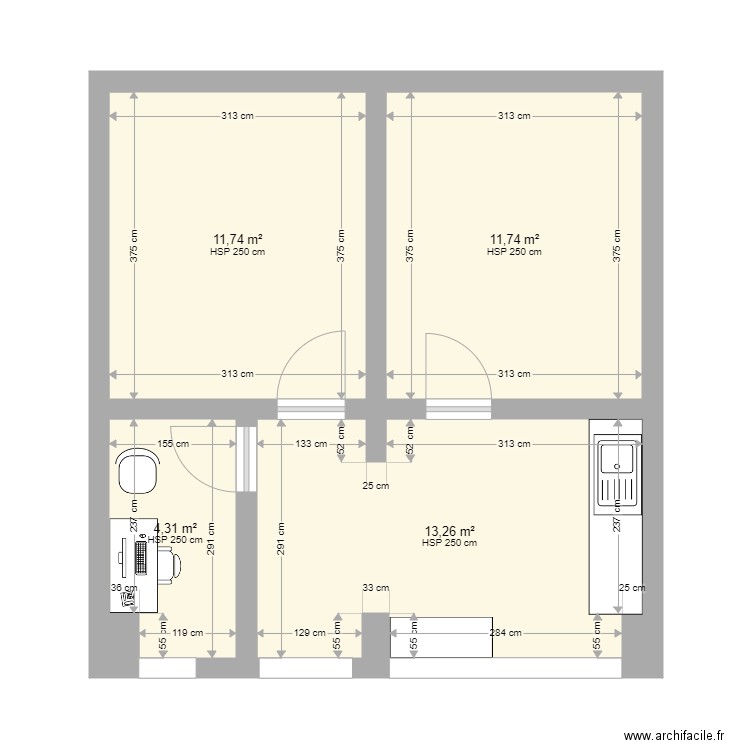 tournan ambulatoire bureau 3 APRES. Plan de 4 pièces et 41 m2