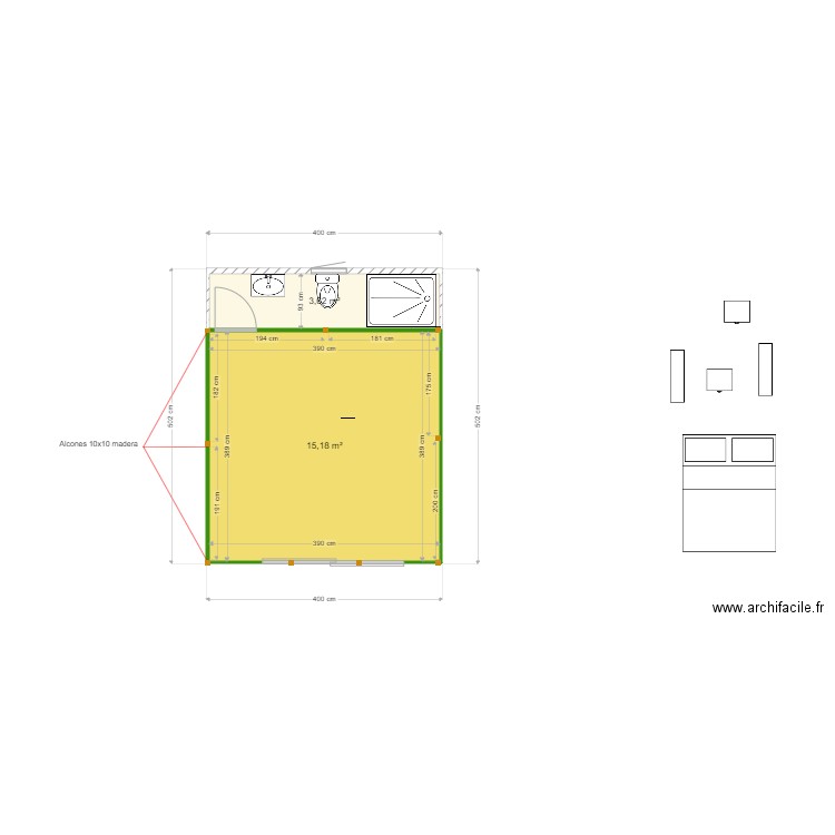 glamping. Plan de 2 pièces et 19 m2