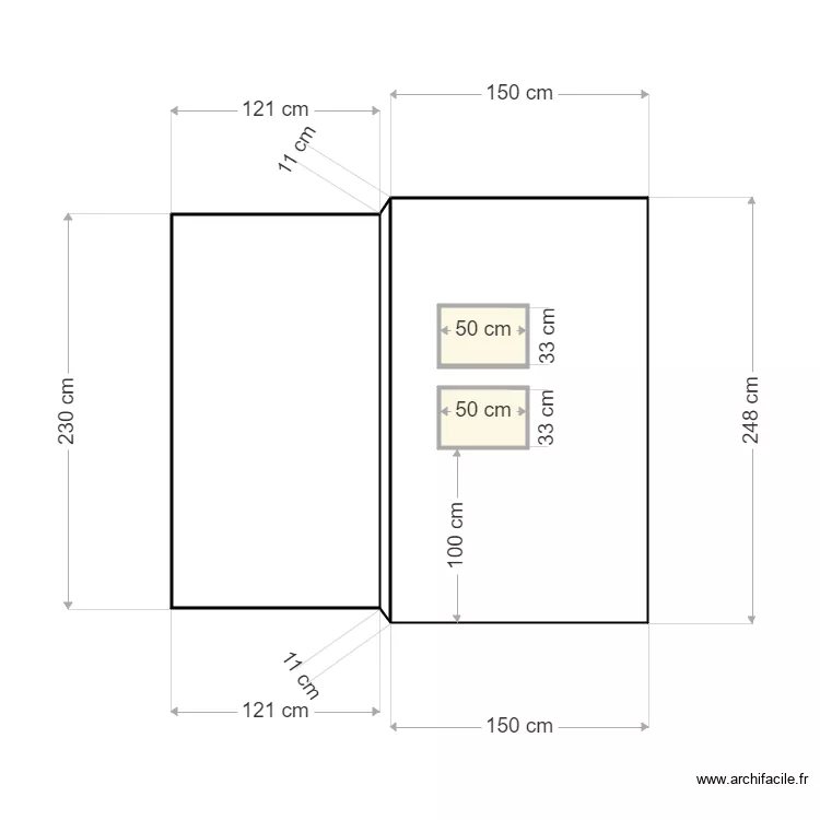 niches douche V1. Plan de 