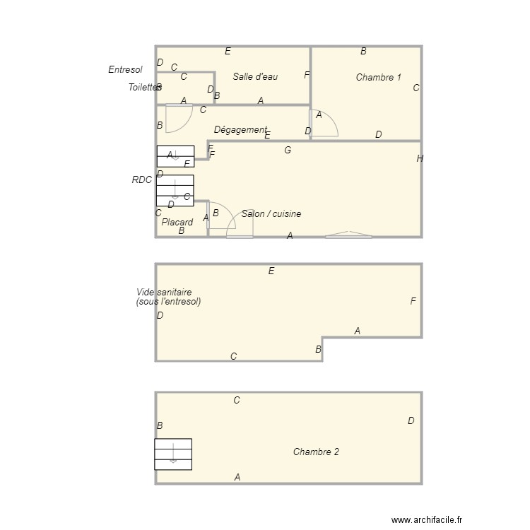 Croquis BEAUDET Maison gauche. Plan de 8 pièces et 44 m2