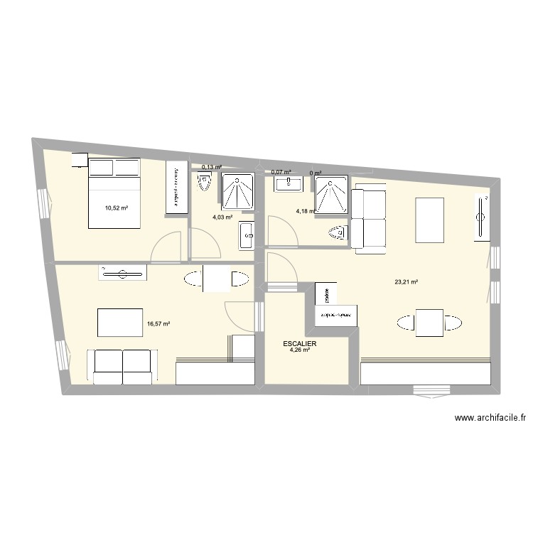 ETAGE 3. Plan de 9 pièces et 63 m2