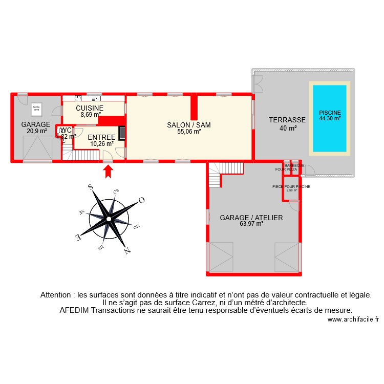 bi 8239 RDC. Plan de 15 pièces et 235 m2