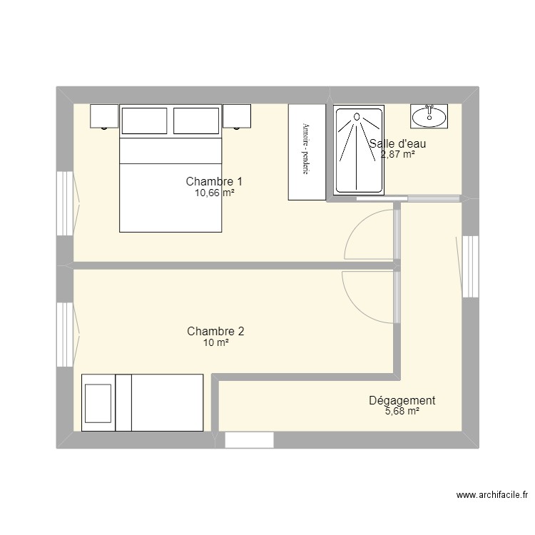 Mozzani Etage 1 Plan 2. Plan de 4 pièces et 29 m2