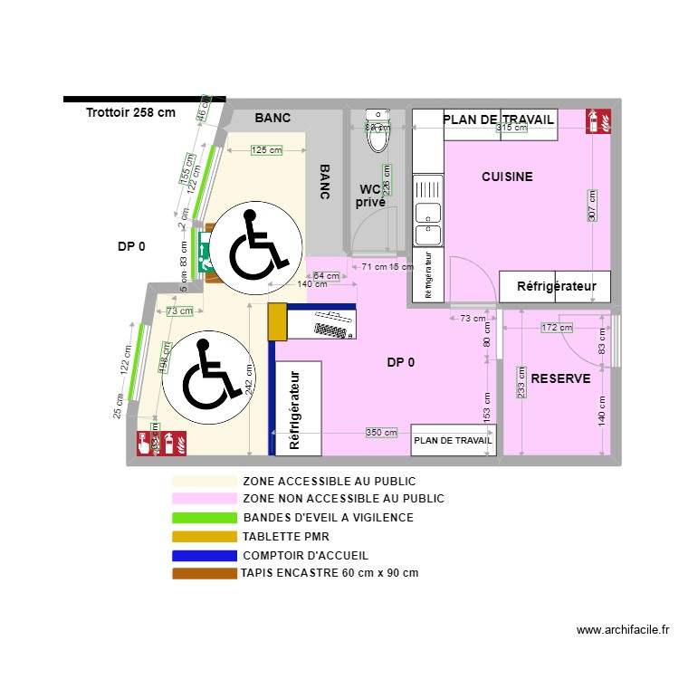 KAIZO plan apr&egrave;s travaux avec espace de rotation. Plan de 0 pièce et 0 m2