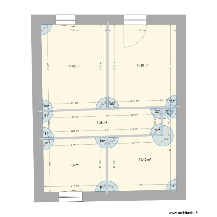  Plan actuel M1 RdC. Plan de 5 pièces et 55 m2